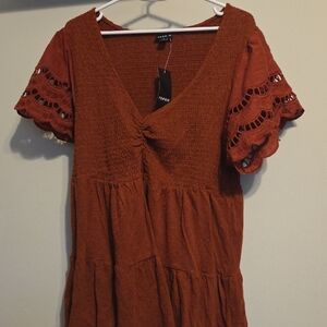 Torrid Terracotta Smocked Dress with Lace Detail